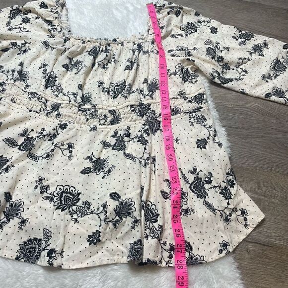 Torrid Top Rayon Ruched Waist Beige Floral Boho Blouse Long Sleeve Size 3 XXXL - Picture 11 of 13